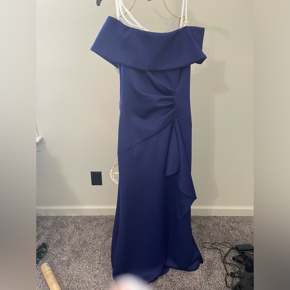 XSCAPE Womens Ruffled Gown Dress, Blue, 6 New without tags